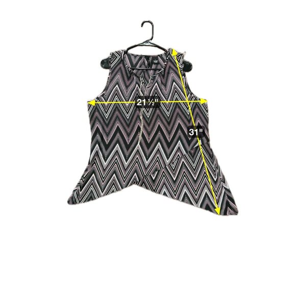 New Directions Black Pink Chevron Sleeveless Asymmetrical Hem Tank Top Sz Large - Picture 8 of 9